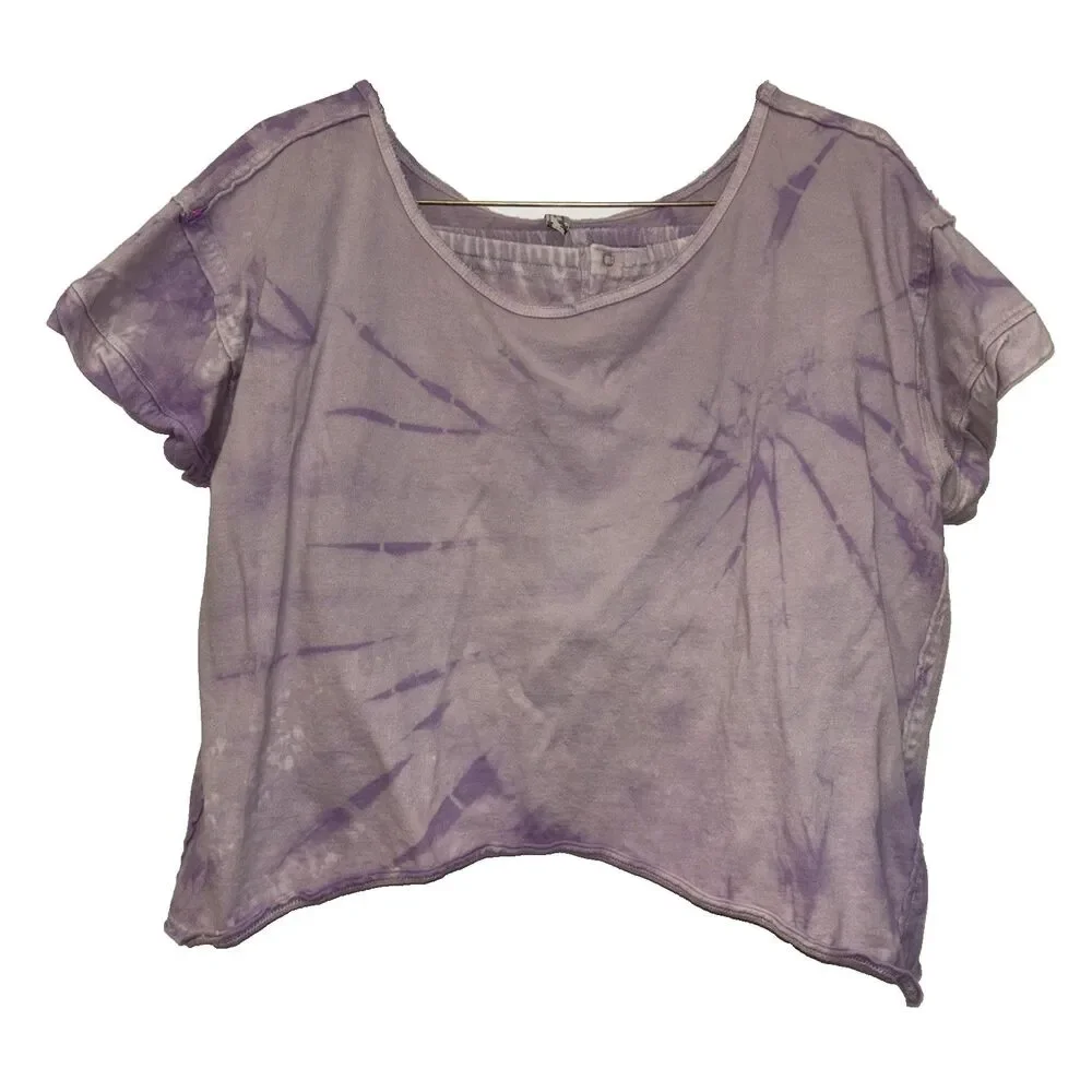 FREE PEOPLE JUST BE CHILL CUSTOM TIE DYE SET Purple Shorts Top S Cotton Pockets